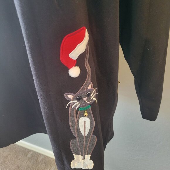 Bechamel Black Oversized Button Down Christmas Cat Cardigan with Bells Size XL - Picture 8 of 15